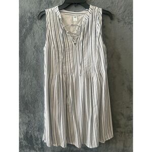 Old Navy Womens Sz S Sleeveless Shift Dress Midi cream stripes Tie Coastal Beach